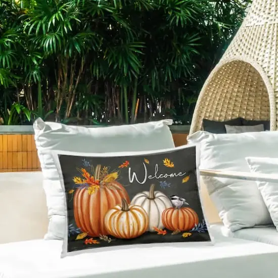Stupell Industries Welcome with Autumnal Pumpkins Outdoor Printed Pillow {3}