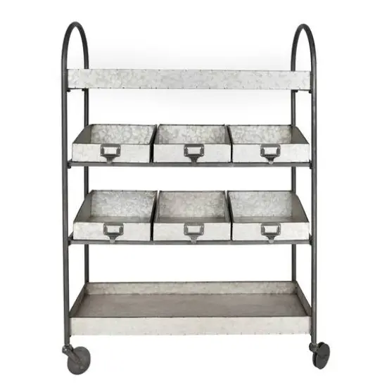 Hello Honey&reg; 46" Rustic Farmhouse Galvanized Metal 4-Tier Cart with 6 Storage Bins {6}