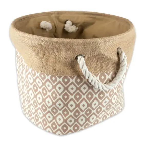 DII&reg; 12" Brown Ikat Round Burlap Bin {1}