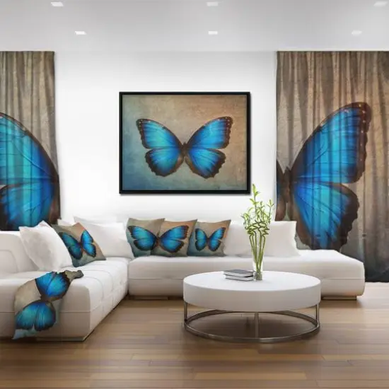 Designart - Blue Vintage Butterfly - Floral Art Framed Canvas Print Black {5}