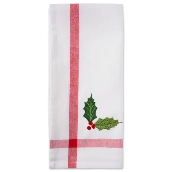 DII&reg; Red & White Stripe Holly & Mistletoe Holiday Embroidered Dishtowel Set {5}