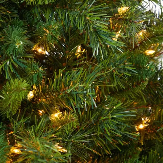 4.5ft. Pre-Lit Wyoming Mixed Pine Artificial Christmas Tree in White Tower Planter, Clear Lights {5}