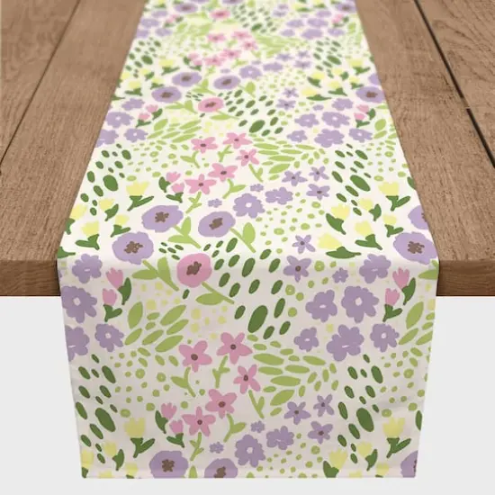 Whimsical Spring Floral Runner 2 16" x 90" Cotton Twill Runner {1}