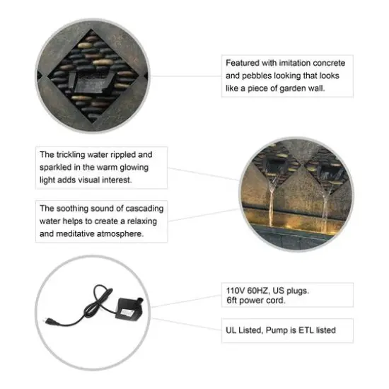 Glitzhome&reg; 2.5ft. Faux Concrete and Pebbles Outdoor LED Fountain {8}