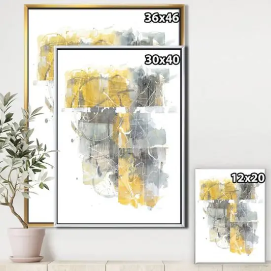 Designart - Moving In and Out of Traffic II Yellow Grey - Geometric Canvas in Gold Frame {4}