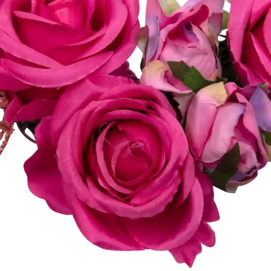 16" Pink Blooming Rose Buds Artificial Heart Shaped Valentine's Day Wreath {6}