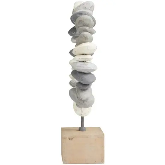 18.25" Gray Abstract Circular Stones Tabletop Sculpture {5}