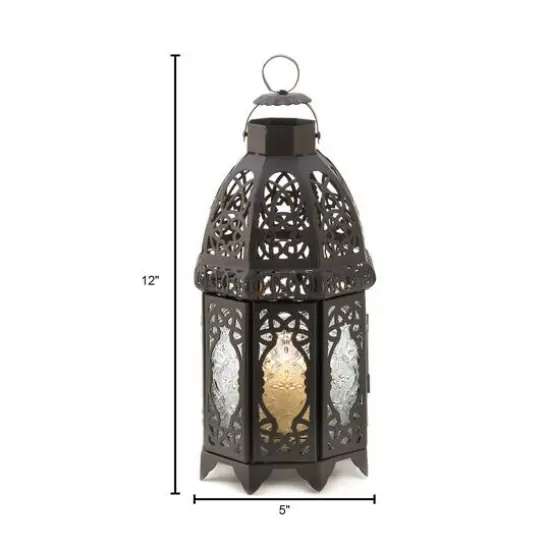 12" Black Lattice Moroccan Style Candle Lantern {5}