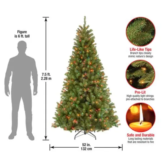 7.5 ft. Pre-lit Hinged North Valley Spruce Medium Artificial Christmas Tree, Multicolor Lights {7}