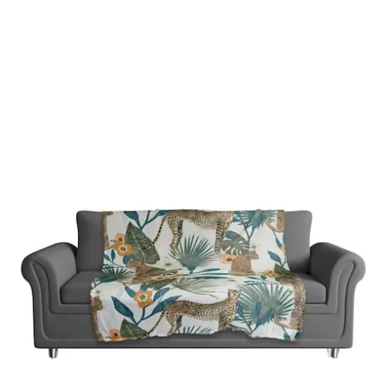 Tropical Cheetah Coral Fleece Blanket White {4}