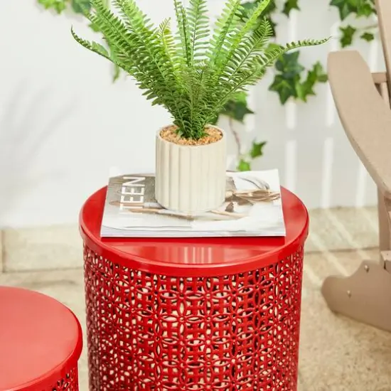 Glitzhome&reg; Multi-Functional Metal Accent Table Set Red {8}