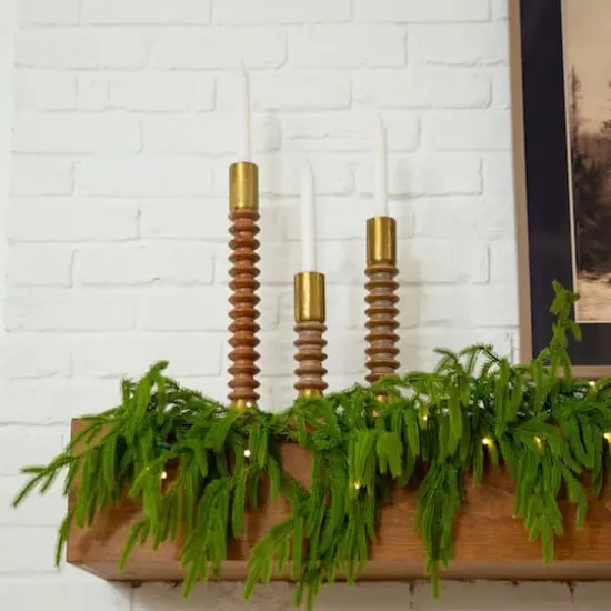 9ft. Pre-Lit Artificial Real Touch Norfolk Island Pine Garland with 50 Warm White LED Lights and Natural Look {8}