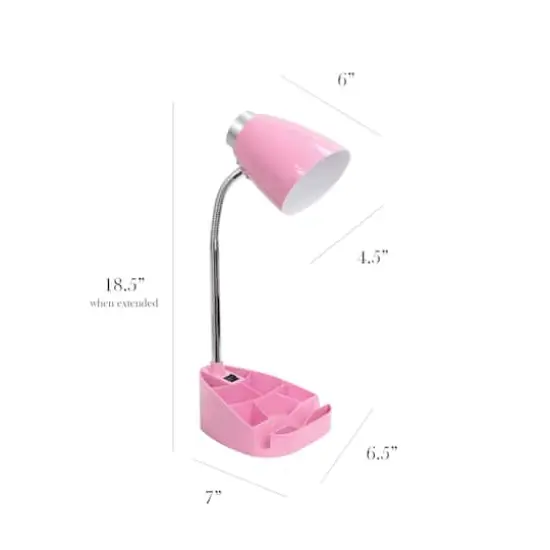 LimeLights 18.5" Gooseneck Organizer Desk Lamp with Tablet Stand Pink {4}