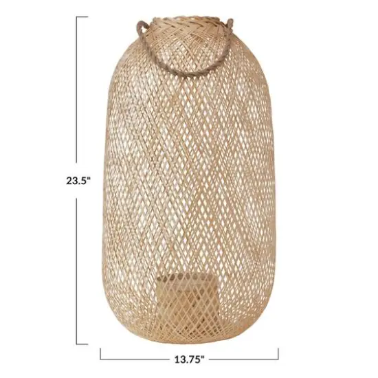 Hello Honey&reg; 23.5" Natural Hand-Woven Bamboo Lantern with Jute Handle & Glass Insert {8}