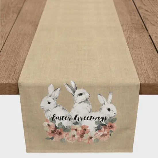 Sketched Bunnies On White Burlap 1 16" x 72" Poly Twill Table Runner {1}