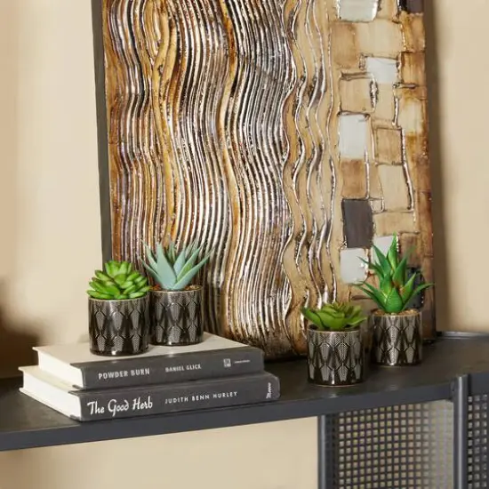 Green Faux Foliage Small Succulent Artificial Plant with Leaf Patterned Pot Set {10}