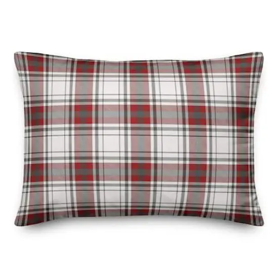 Red Gray Plaid 14x20 Throw Pillow {1}