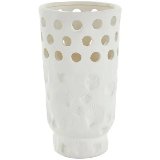 13" White Ceramic Shell Vase {8}