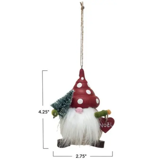 Hello Honey&reg; 4.25" Wood Gnome with Mushroom Hat Ornament {4}