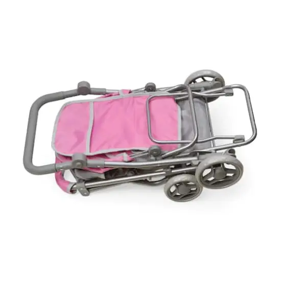 Badger Basket Gray & Pink Cruise Folding Inline Double Doll Stroller {5}