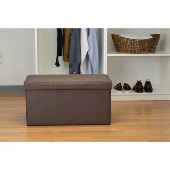 Simplify 30" Faux Linen Double Folding Storage Ottoman Espresso {9}