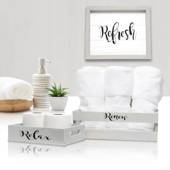 Elegant Designs Small Gray Wash Towel Holder, Frame & Toilet Paper Holder Set {4}