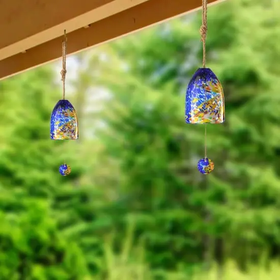 Glitzhome&reg; 26" Blue & Yellow Glass Twist Glaze Windchime {4}