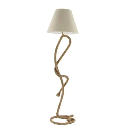 63" Brown Jute Rope & Iron Rustic Floor Lamp {4}