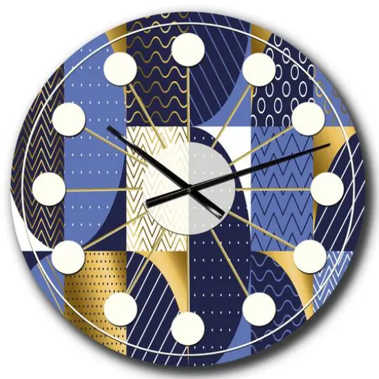 Designart 'Retro Luxury Waves In Gold And Blue Iv Mid-Century Modern Wall Clock {3}