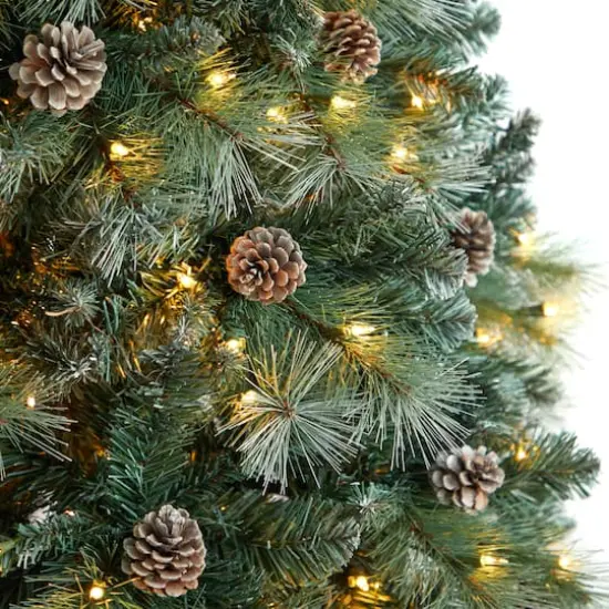 8ft. Pre-Lit Frosted British Columbia Mountain Pine Artificial Christmas Tree, Clear Lights {3}