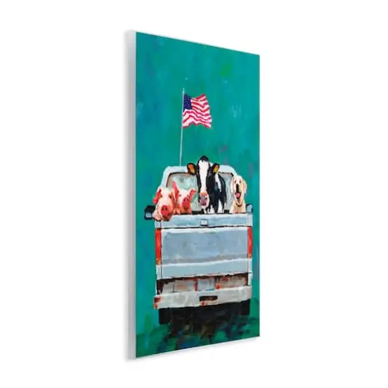 Stupell Industries Farm Animals Pickup Truck Waving American Flag Wall Plaque Art {4}