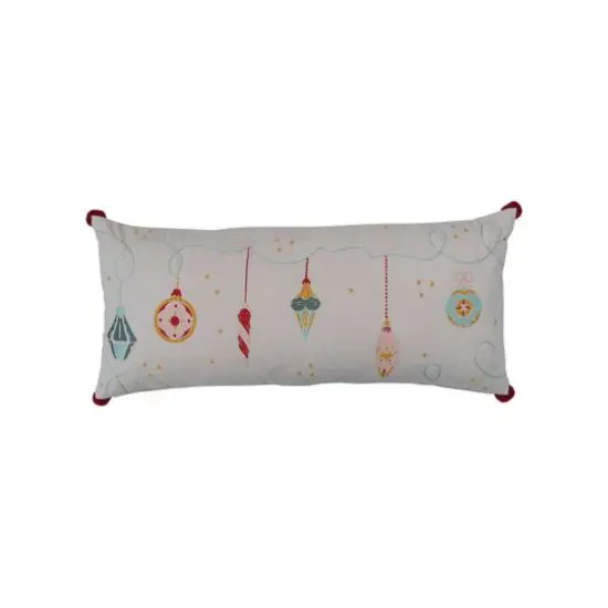 Hello Honey® 36" Multicolor Embroidered Ornaments & Pom Poms Cotton Slub Lumbar Pillow {1}