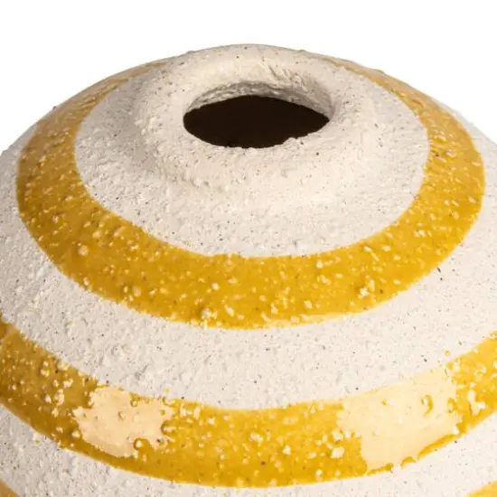 Hello Honey&reg; 4.5" Yellow & White Striped Stoneware Vase with Sphere Shape & Footed Base {6}