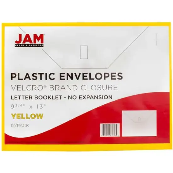 JAM Paper 9.5" x 12.5" Yellow Plastic Hook & Loop Closure Envelopes, 12ct. {4}