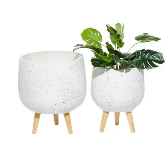Set of 2 White MgO Contemporary Planter 17", 15" {1}