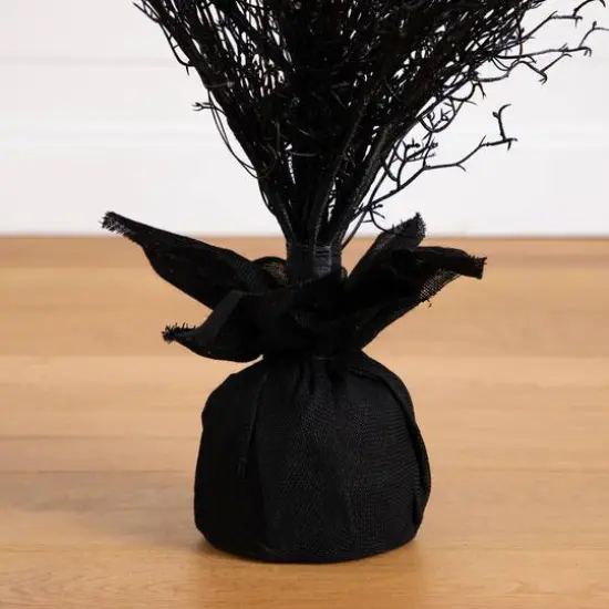 5ft. Pre-Lit LED Halloween Black Twig Artificial Fall Tree in Burlap Planter {15}