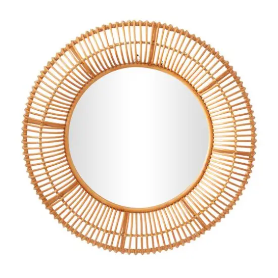 Brown Rattan Bohemian Wall Mirror, 39" x 4" x 39" {1}