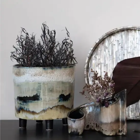 Hello Honey® 8.5" Multicolor Artisanal Dual-Section Stoneware Planter {5}