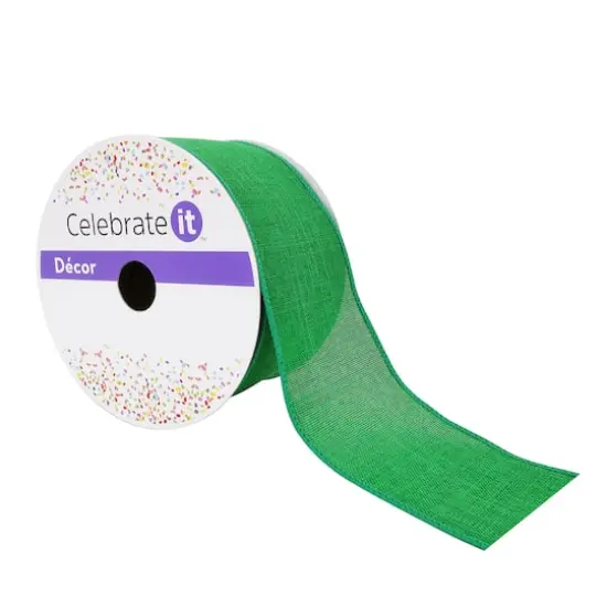 2.5" x 25ft. Faux Linen Wired Ribbon by Celebrate It&trade; D&eacute;cor Kelly Green {1}