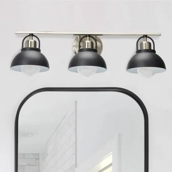 Hello Honey® Robert Stevenson Lighting Walsh Matte Black & Brushed Nickel Metal 3-Light Vanity Light {3}