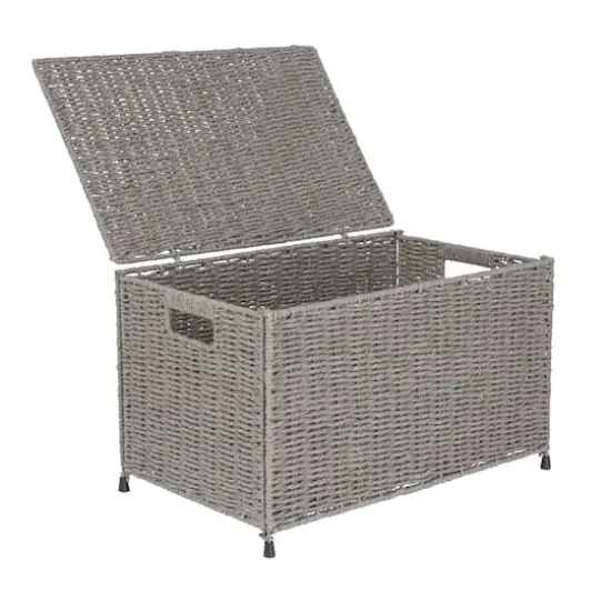 Gray Woven Paper Rope Storage Chest with Hinged Lid & Integrated Handles {7}