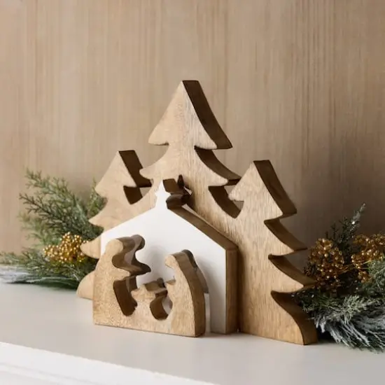12" Brown Nesting Wood Nativity Display {4}