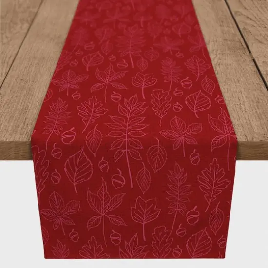 72" Autumn Pattern Leaves On Red Poly Twill Table Runner {1}
