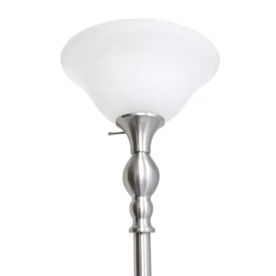 Lalia Home 6ft. Torchiere Floor Lamp with Marbleized Shade Brushed Nickel with White Shade {8}