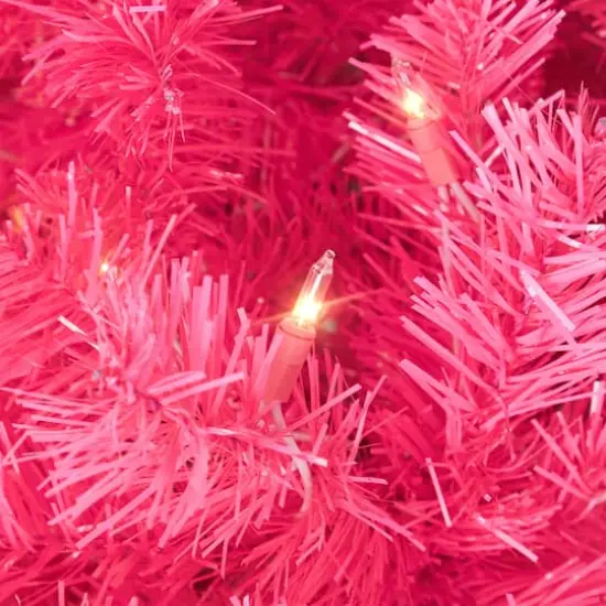 9ft. Pre-Lit Pink Tinsel Artificial Christmas Tree, Clear Lights {5}