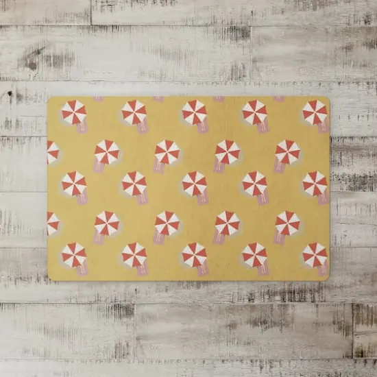 Umbrella Pattern Floor Mat Yellow and Red {3}