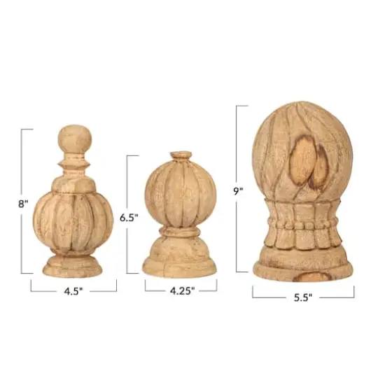 Hello Honey&reg; Bleached Natural Hand-Carved Mango Wood Finial Set {5}