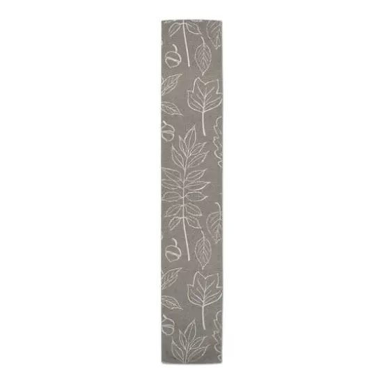 72'' Gray Leaf Pattern Cotton Twill Runner {4}