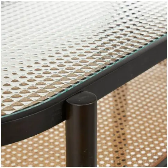 Brown Rattan Console Table with Pressed Tempered Glass Top {7}