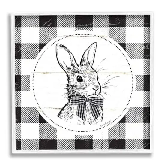 Stupell Industries Detailed Easter Bunny Drawing Spring Plaid Border Framed Giclee Art White {1}